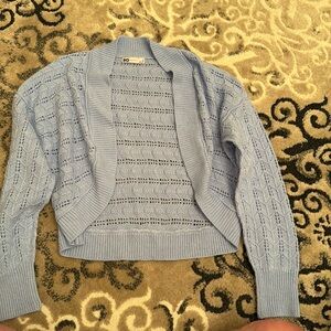 SO CROCHET STYLE SWEATER, LIGHTWEIGHT BABY BLUE ADULT S